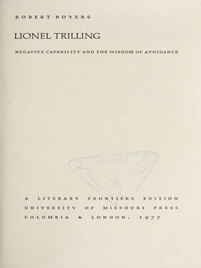 Item #55 Lionel Trilling. Robert Boyers